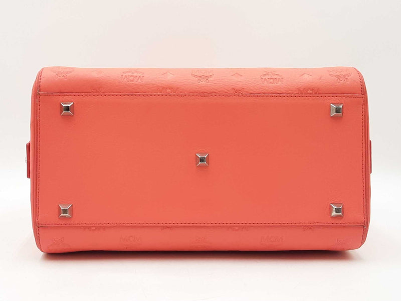 Mcm Ottomar Essential Boston Bag In Embossed Hot Coral Leather Fw0825lexdu