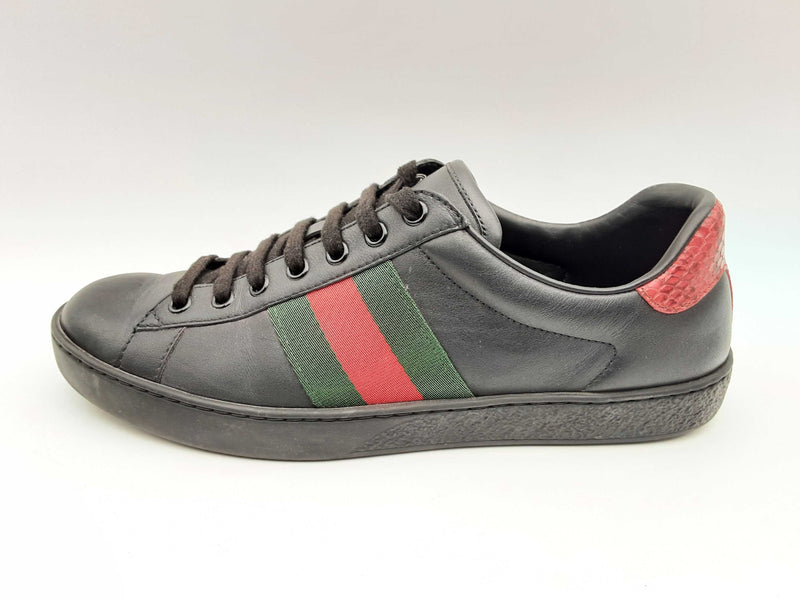 Gucci Ace Black Leather Low Top Sneakers Size 7 Fw0924crsa