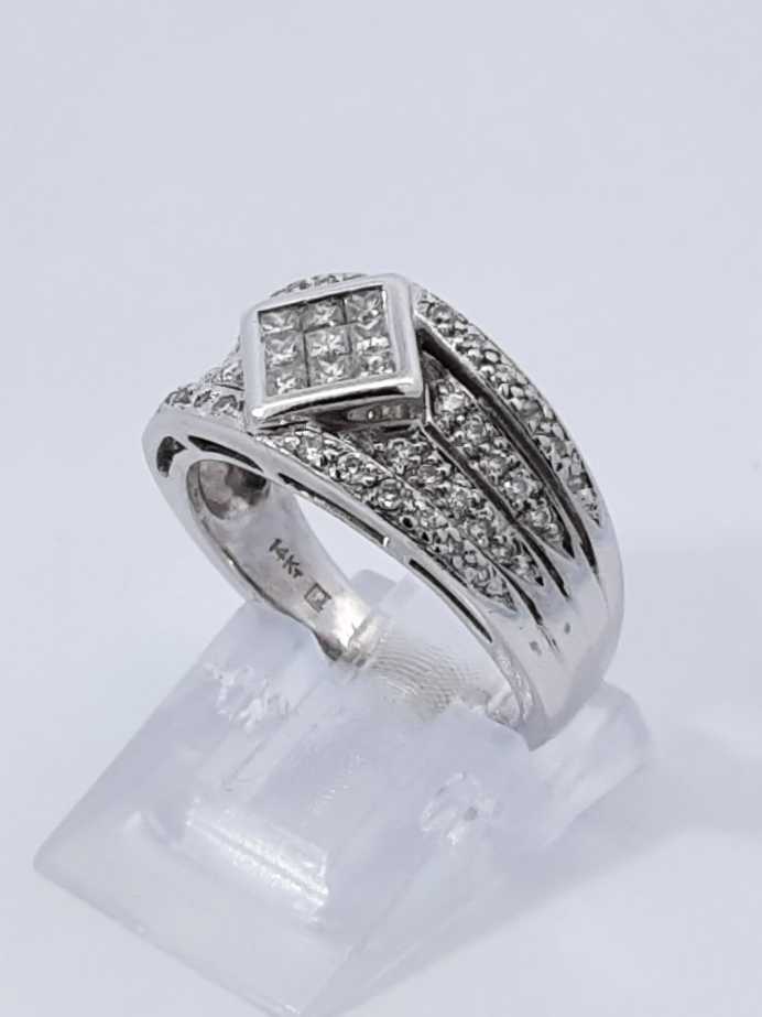 0.27 Cttw Diamond & 14k White Gold Rhombus Ring 5.6 Grams Size 4.5 Fw0925olxdu