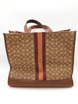 Coach Dempsey 40 Brown Signature Canvas Stripe Large Tote Bag Do1125rxde