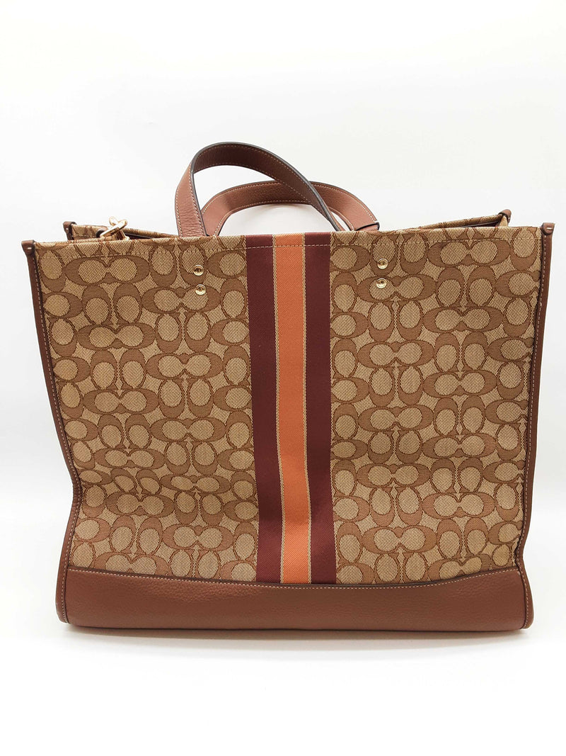 Coach Dempsey 40 Brown Signature Canvas Stripe Large Tote Bag Do1125rxde