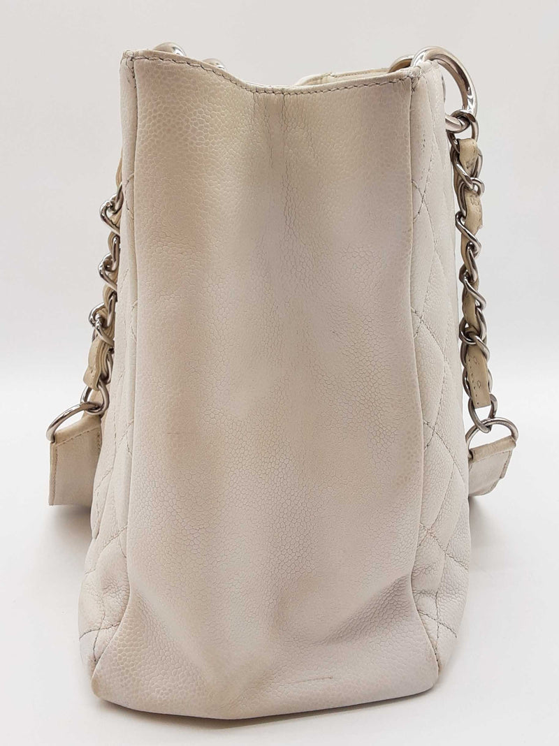 Chanel White Quilted Caviar Leather Shopping Tote Bag Do0725lcxzde