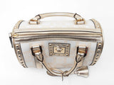 Versace Snap Out Of It Boston Bag In White Canvas & Gold Leather Fw1225oxzdu