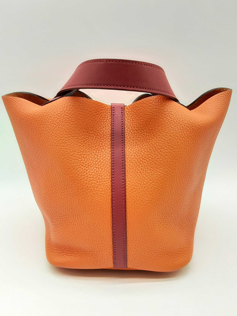 Hermes Picotin Feu Orange Red Togo Palladium Hardware Bucket Bag Do1224oxzxde