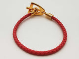 Hermes Etrier Red Braided Leather Goldtone Clasp Bracelet 6.5 In Do1025lrxde