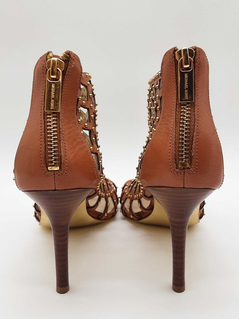 Michael Kors Yvonne Gold Brown Leather Caged Heels Size Us 8m Womens Do0525oxde