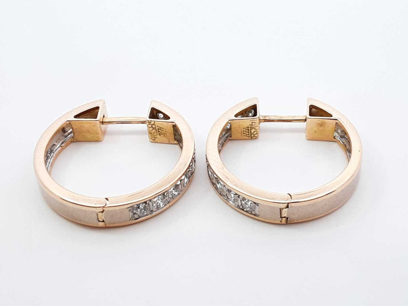 1.0 Cttw Diamond & 14k Two-tone Latch-back Hoop Earrings 6.3 Grams Fw0925wrxdu