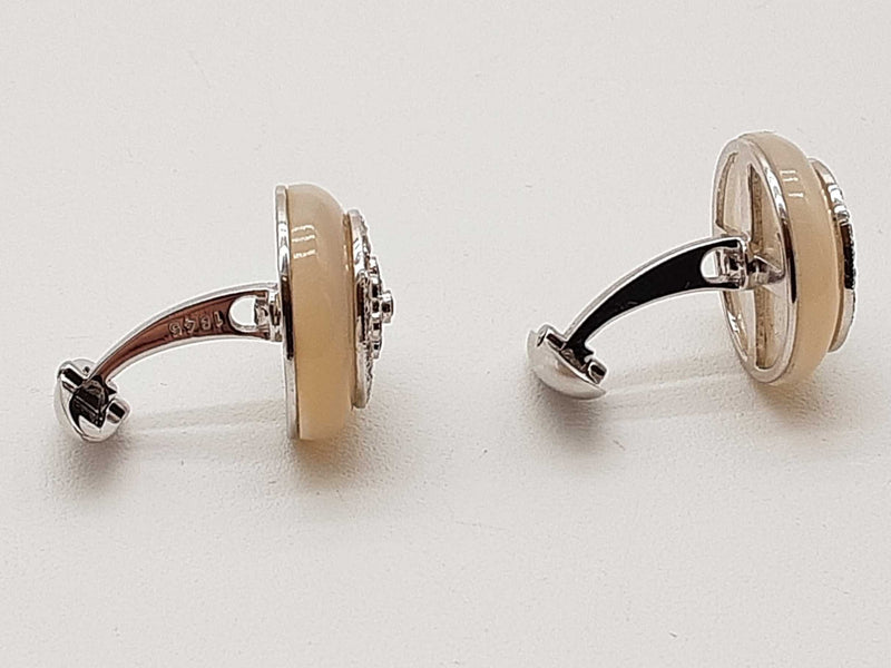 Mother Of Pearl Diamonds 18k White Gold 10.6g Cuff Links Do0725pcxde