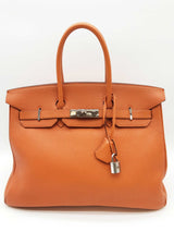 Hermes Birkin 35 Potiron Orange Clemence Palladium Handbag Do0325crxzde