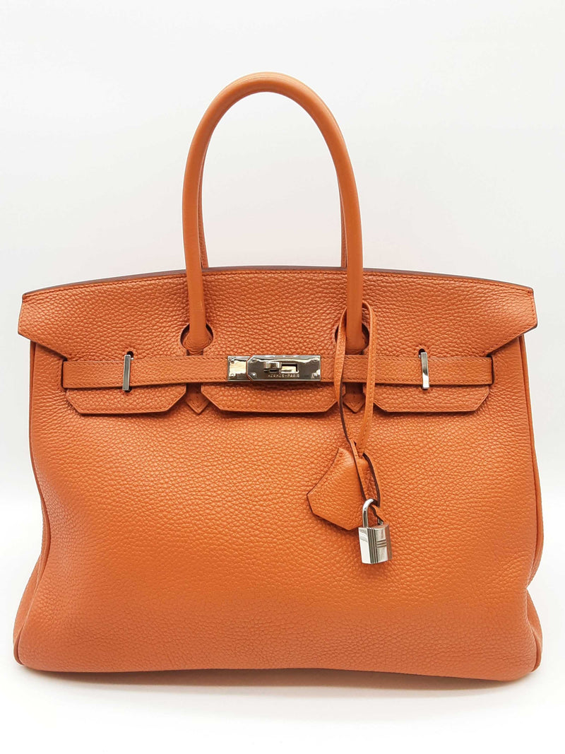 Hermes Birkin 35 Potiron Orange Clemence Palladium Handbag Do0325crxzde