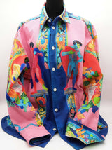 Versace Pink Blue Greek Painting Cotton Overshirt Jacket Size 54 Do0626rrxde