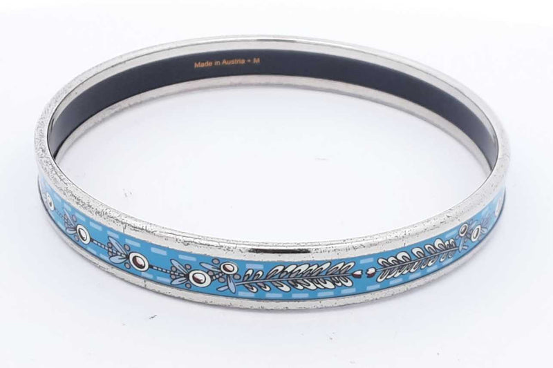 Hermes Blue & White Enamel Flower Bangle Bracelet 18.5 Grams Eb0824oprdu