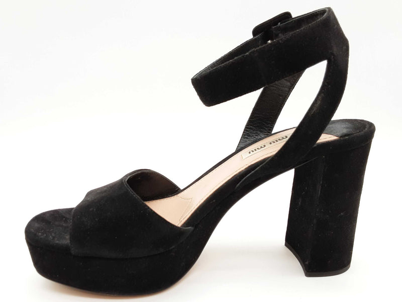 Miu Miu Black Suede Ankle Strap Platform Heels Size It 39 Do0625rxde