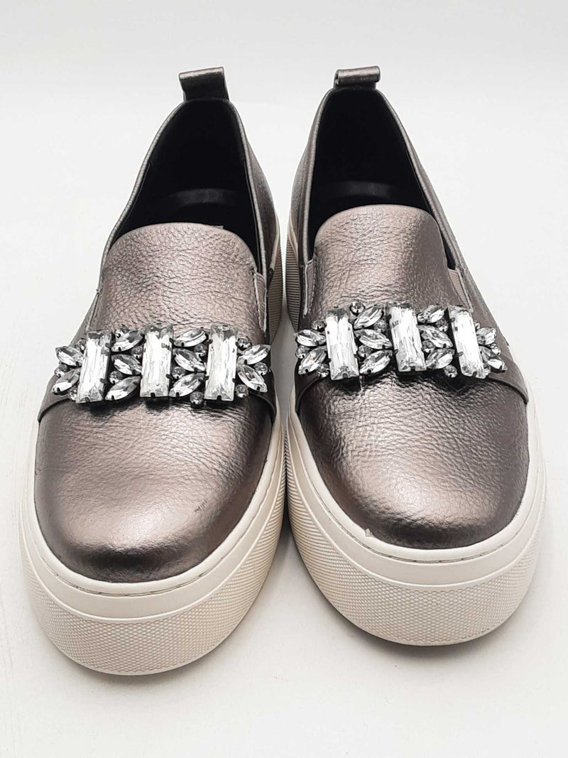 Karl Lagerfeld Lamirra Silver Metallic Platform Sneakers Size 40 Eb0523lrzsa