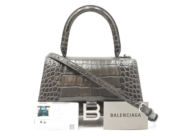 Balenciaga Hourglass Gray Crocodile Embossed Leather Top Handle Bag Fw0724lorxdu