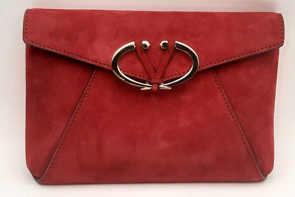 Valentino Garavani Red Suede Envelope Clutch Crossbody Eb0425lcrsa