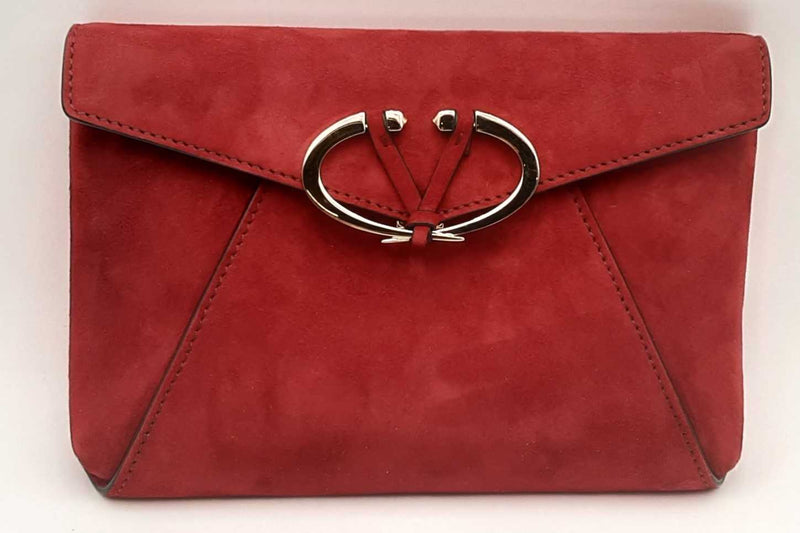 Valentino Garavani Red Suede Envelope Clutch Crossbody Eb0425lcrsa