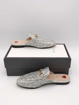 Gucci Horsebit Silver Glitter Mules Size 37 Eb0926lxzsa