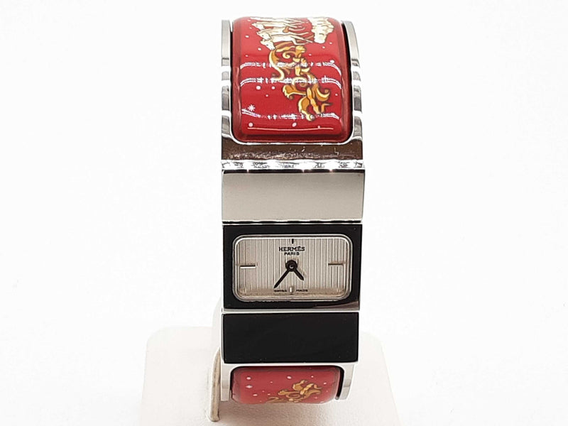 Hermes 19 Loquet Apollo Painted Red Enamel Steel Bangle Quartz Watch Do1125lrxde