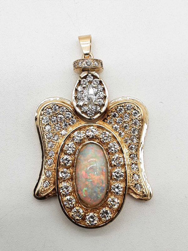 Approx 11.0 Ctw Diamonds 14k Yg 51.9g Opal Angel Pendant Do0125orxzde