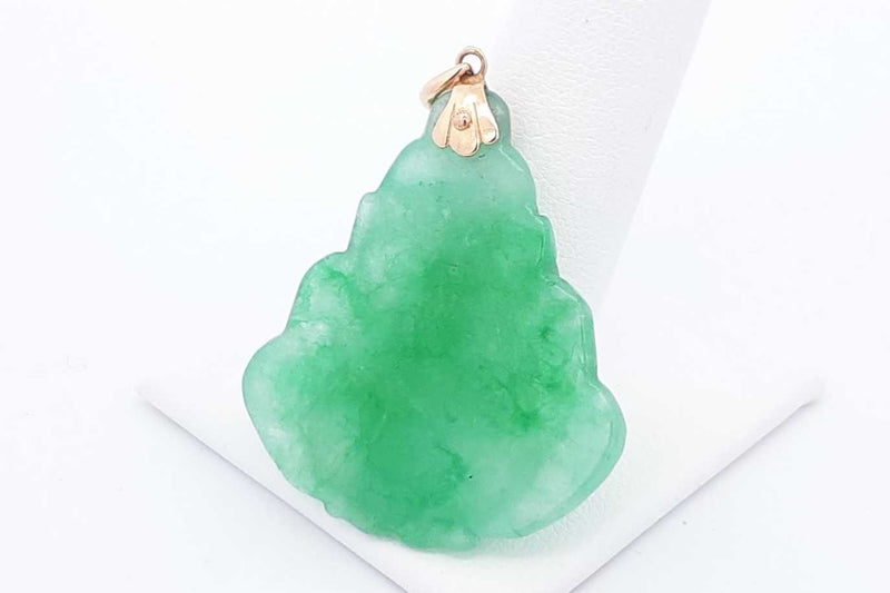 Green Jade Buddha Pendant With 18k Yellow Gold Bail 9.1 Grams Eb0724wrxdu