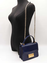 Tory Burch Juliette Mini Top Handle Satchel In Blue Patent Leather Fw0526lxzdu