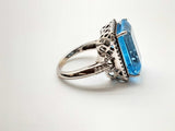 14k White Gold Emerald Cut Blue Topaz Solitaire Ring Size 6.25 Do0wxzde