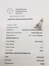 2.08 Carats Lab Grown Diamond 14k White Gold 2.0g Single Stud Earring Do825ccrde