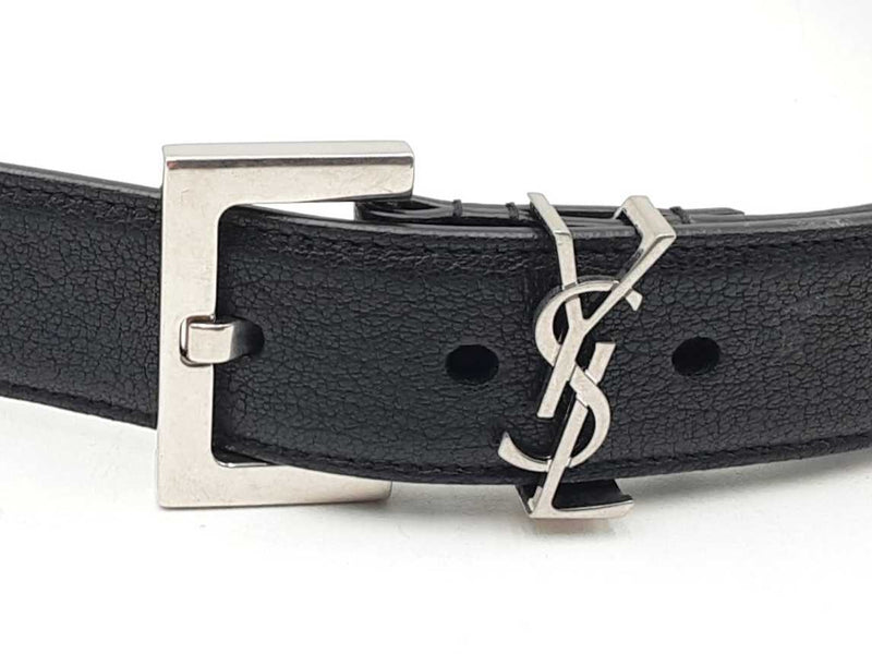 Saint Laurent Cassandre Black Leather Belt & Silver-tone Buckle Fw0225oxzdu