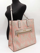 Michael Kors Large Kenly North South Tote Bag In Powder Blush Mk Logo Coated Canvas Fw0726pzdu
