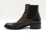 Fendi Stivaleto Boots In Black Leather & Ff Zucca Monogram Canvas Size 10 Fw0726crdu