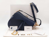 Christian Dior Saddle Bag In Deep Ocean Blue Grained Leather Fw1026llxzdu