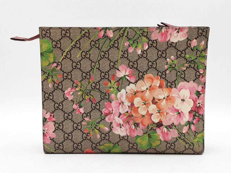 Gucci Blooms Cosmetic Pouch In Gg Supreme & Dry Rose Coated Canvas Fw1125orzdu