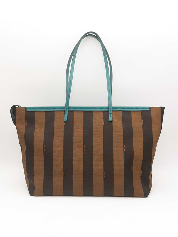 Fendi Pequin Medium Tobacco & Turquoise Coated Canvas Tote Bag Fw1224oxzsa