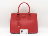 Prada Galleria Double Zip Tote Bag In Red Saffiano Leather Fw0925przdu