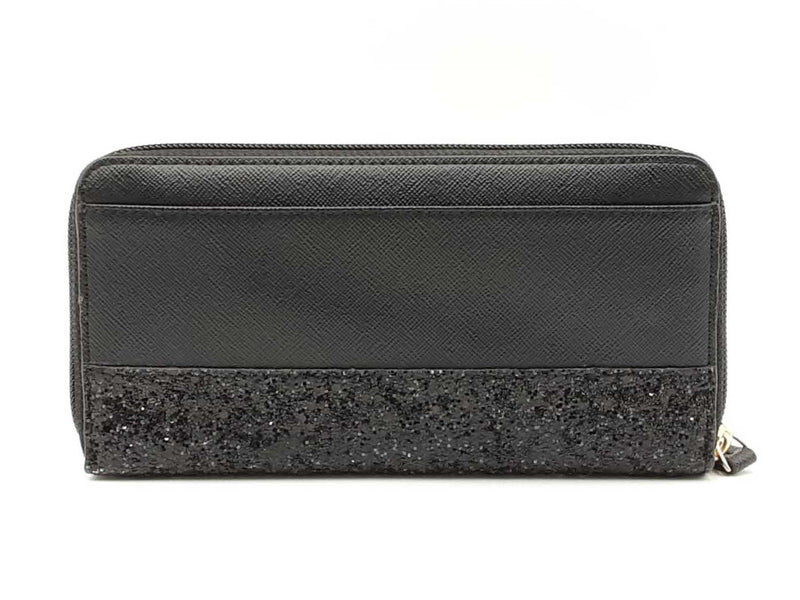 Kate Spade Greta Court Glitter Neda Wallet In Black Crosshatched Pvc Fw1025wxdu