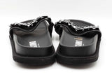Moschino Black Leather & Metal Logo Slide Sandals Size 12 Fw0926pxdu
