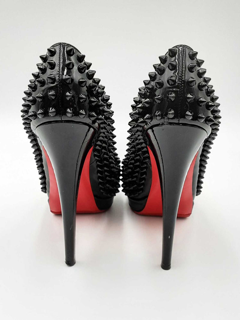 Christian Louboutin Spikes Black Patent Leather Heels Size 37 Eb0724crdu