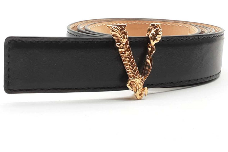 Versace Dcdh224.dv3t Virtus Black Leather Belt Size 85/34 Do0524lcrde