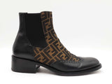 Fendi Stivaleto Boots In Black Leather & Ff Zucca Monogram Canvas Size 10 Fw0726crdu