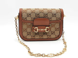 Gucci Crystal Gg Monogram Mini Horsebit Brown Handbag Aa0626ezxsa