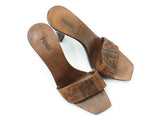 Fendi Zucca Monogram Leather & Wooden Peep-toe Mules Size 6 Fw1026rzdu