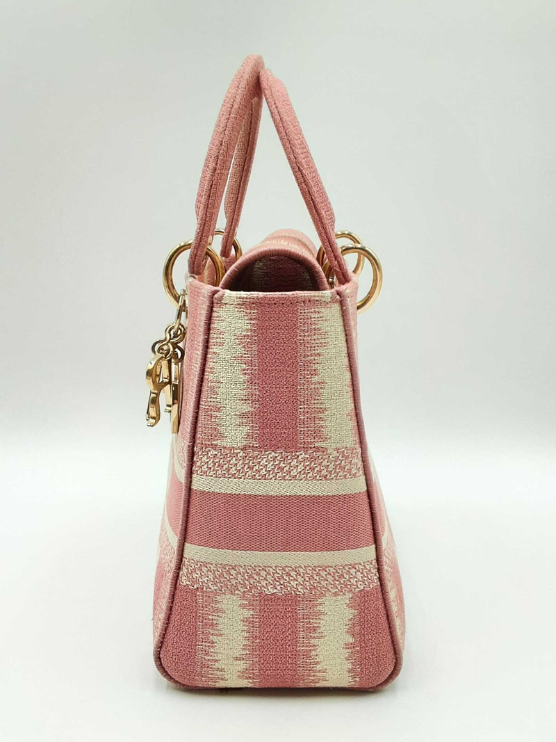 Christian Dior Lady D-lite In Pink D-stripes Canvas Fw0125lsxzdu