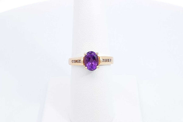 Amethyst & Diamond Ring In 14k Yellow Gold 3.3 Grams Size 7 Eb1124lirdu