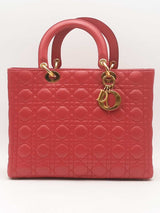 Christian Dior Red Lambskin Cannage Lady Dior Top Handle Bag Eb0225lxxzsa