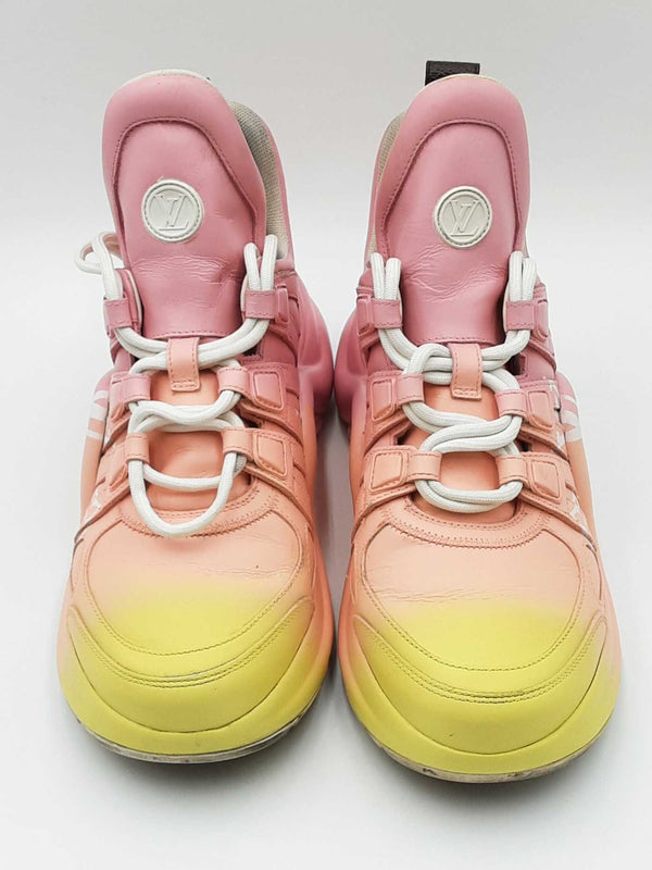 Louis Vuitton Archlight Pink Yellow Gradient Leather Sneakers Sz 37.5 Eb1125exdu