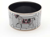 Hermes Tenues Et Covertures Gray Enamel Race Horse Metal 125.0g Bangle Bracelet 8.25 In Aa0525pxzde