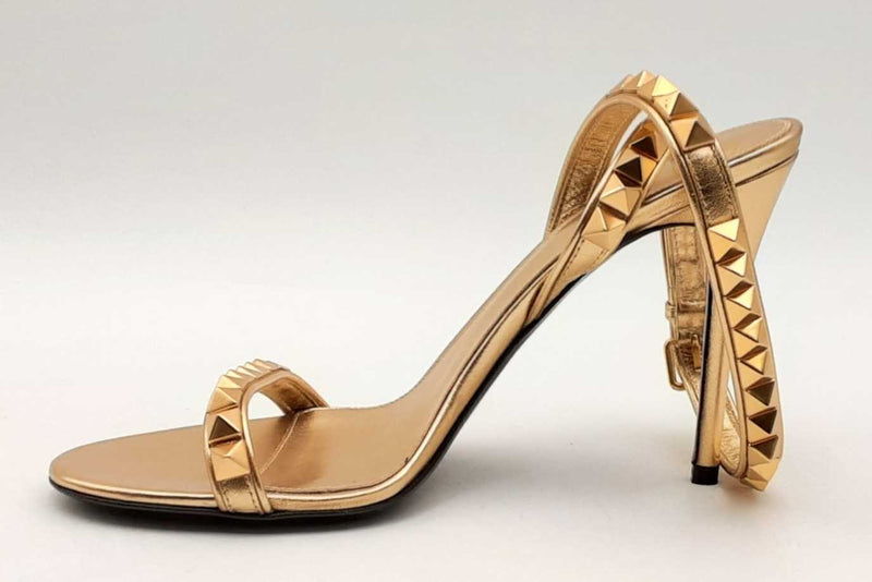 Valentino Garavani Rockstud Gold Metallic Ankle Wrap Heels Size 39 Eb0125lrxsa