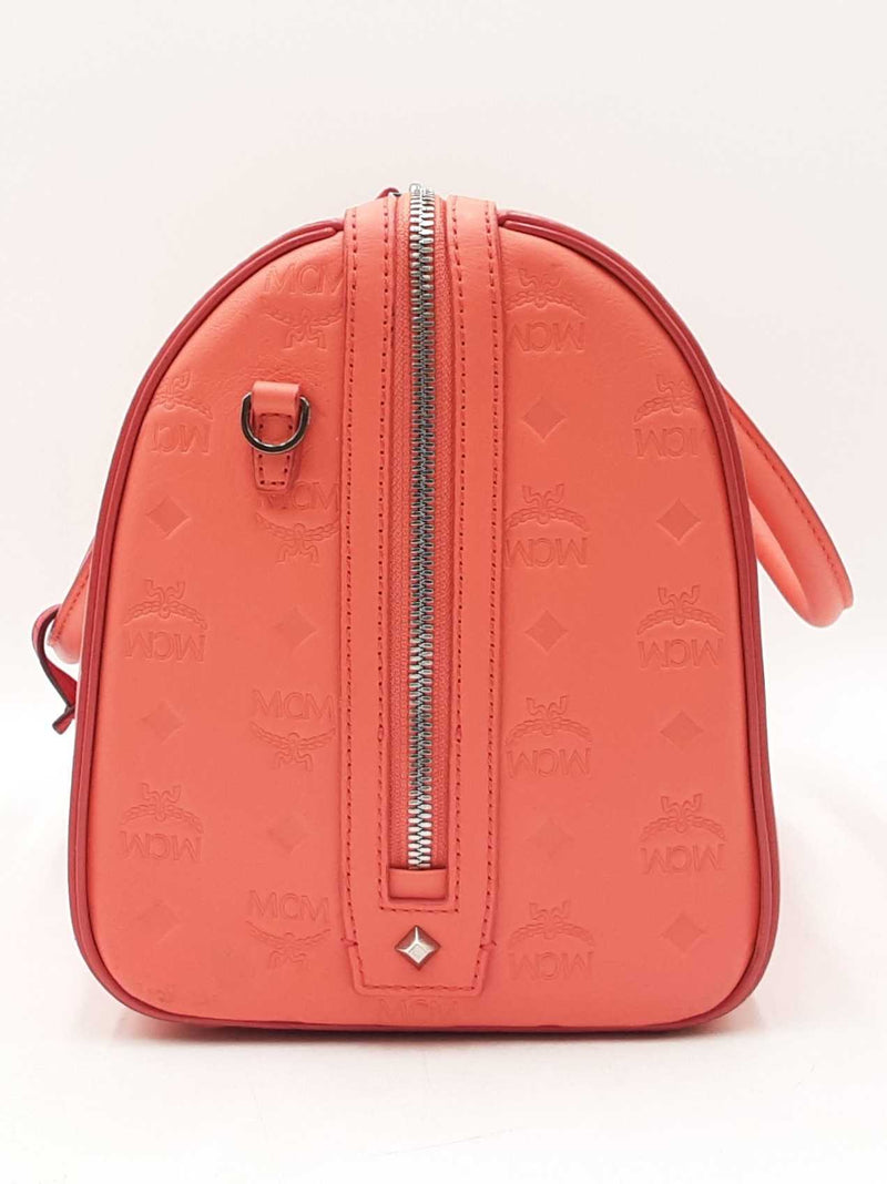 Mcm Ottomar Essential Boston Bag In Embossed Hot Coral Leather Fw0825lexdu