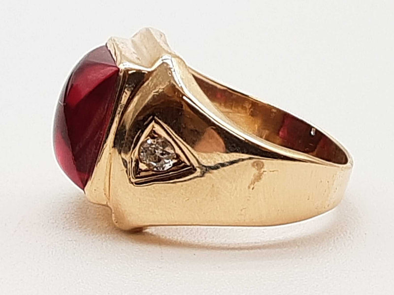 Synthetic Ruby 14k Yellow Gold 12.2g Ring Size 9.25 Do0525pcrde